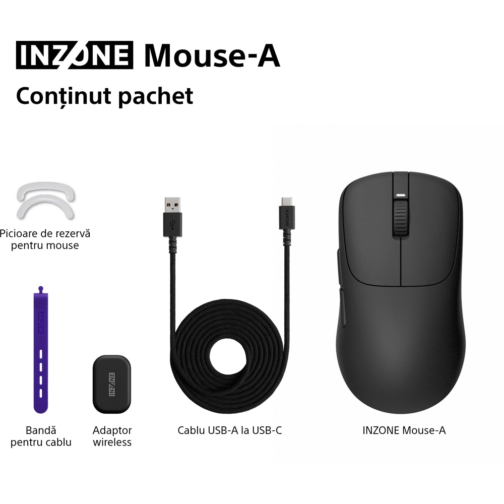 Mouse Gaming Wireless SONY INZONE A, 30000 dpi, negru