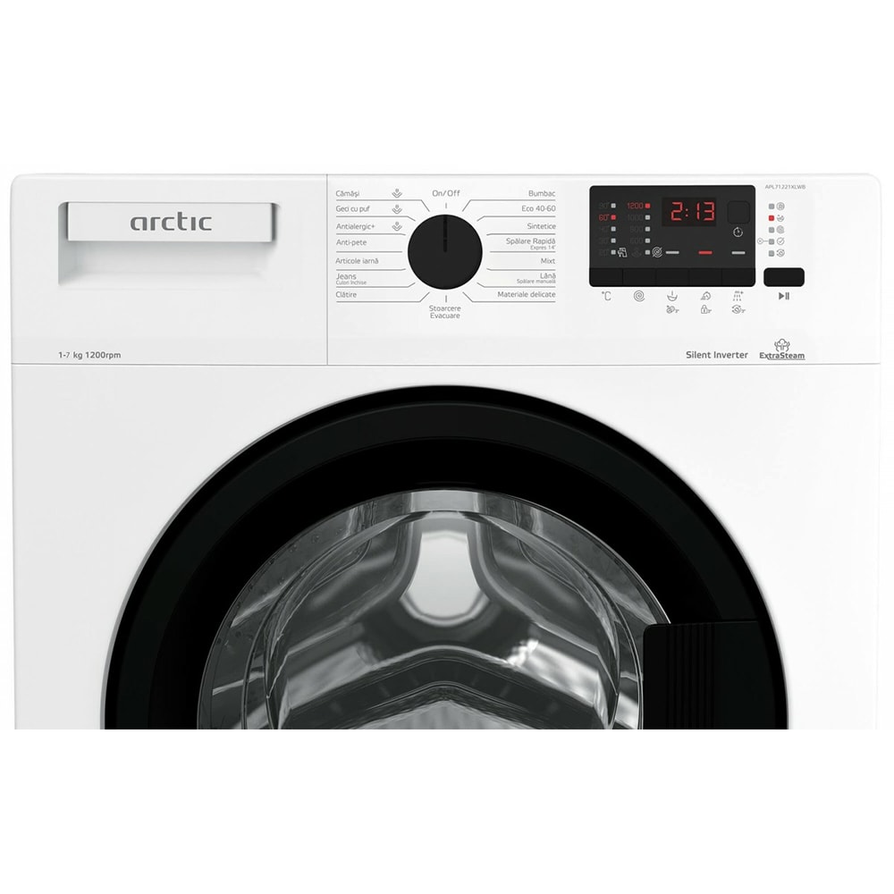 Masina de spalat rufe frontala ARCTIC APL71221XLWB, Extra Steam, 7 kg, 1200rpm, Clasa A, alb