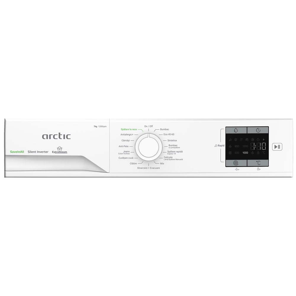 Masina de spalat rufe frontala ARCTIC APLM1WFSU17210W, Extra Steam, 7 kg, 1200rpm, Clasa A, alb