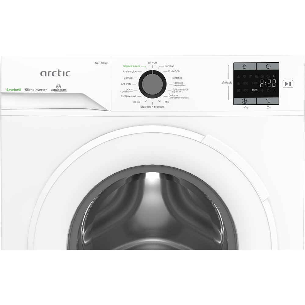 Masina de spalat rufe frontala ARCTIC APLM1WFSU17410W, Extra Steam, 7 kg, 1400rpm, Clasa A, alb