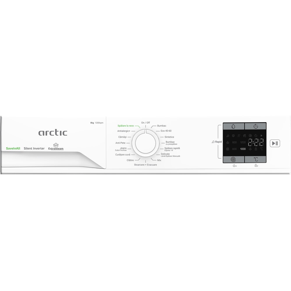 Masina de spalat rufe frontala ARCTIC APLM1WFSU18210W, Extra Steam, 8 kg, 1200rpm, Clasa A, alb