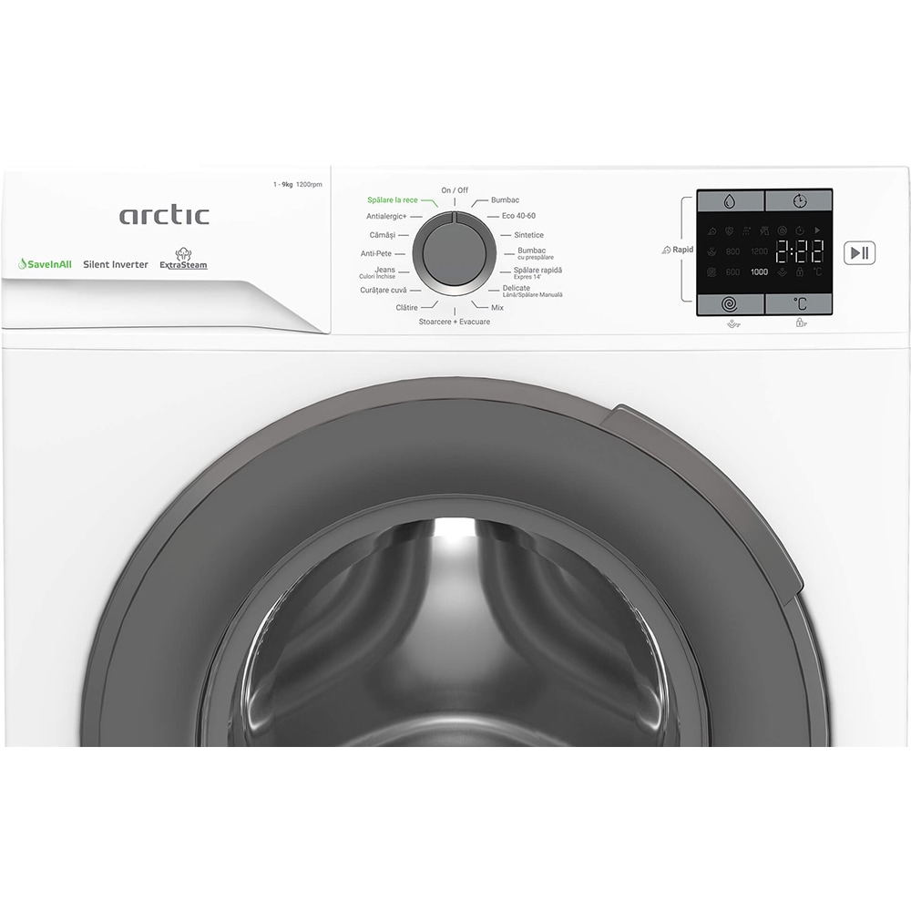 Masina de spalat rufe frontala ARCTIC APLM1WFSU19210WG, ExtraSteam, 9 kg, 1200rpm, Clasa A, alb
