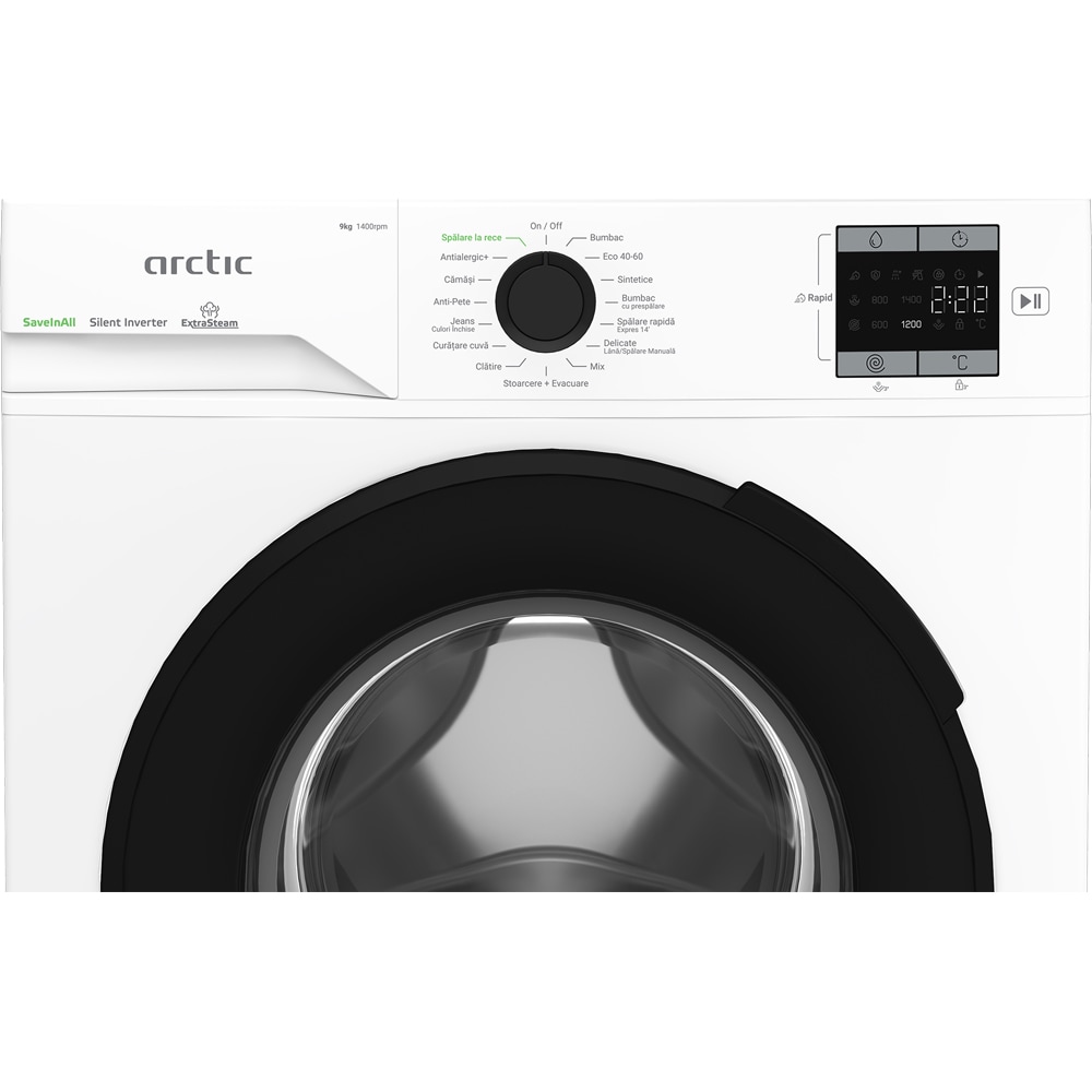 Masina de spalat rufe frontala ARCTIC APLM1WFSU19410W, Extra Steam, 9 kg, 1400rpm, Clasa A, alb