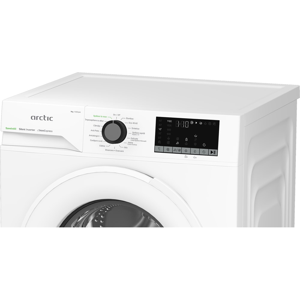 Masina de spalat rufe frontala ARCTIC APLM2WFSU29412W, ExtraSteam, 9 kg, 1400rpm, Clasa A, alb