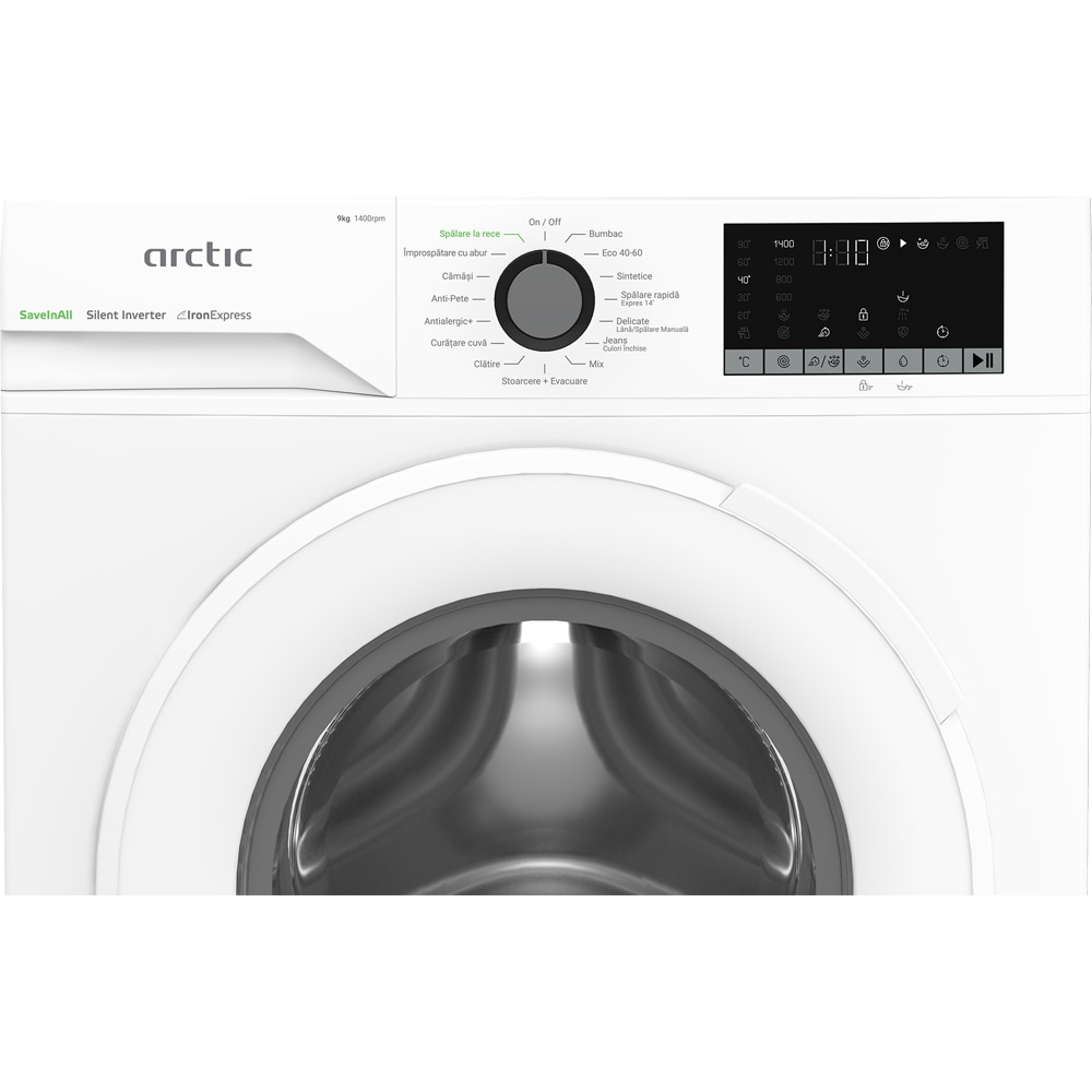 Masina de spalat rufe frontala ARCTIC APLM2WFSU29412W, ExtraSteam, 9 kg, 1400rpm, Clasa A, alb