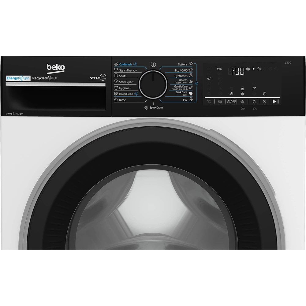 Masina de spalat rufe frontala BEKO B3WFU48415WBPBES, EnergySpin, SteamCure, 8 kg, 1400rpm, Clasa A, alb