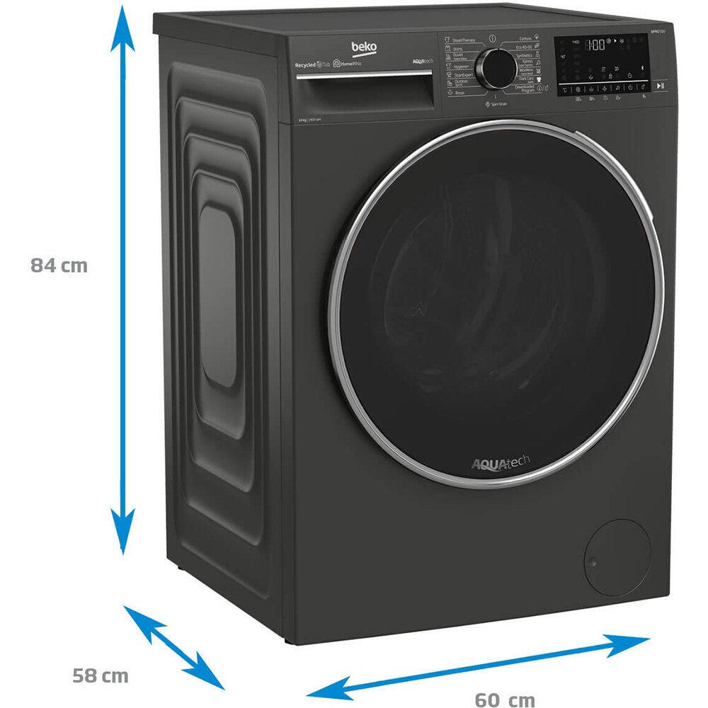 Masina de spalat rufe frontala BEKO B3WFU510418M, AquaTech, SteamCure, 10kg, 1400rpm, Clasa A, gri inchis