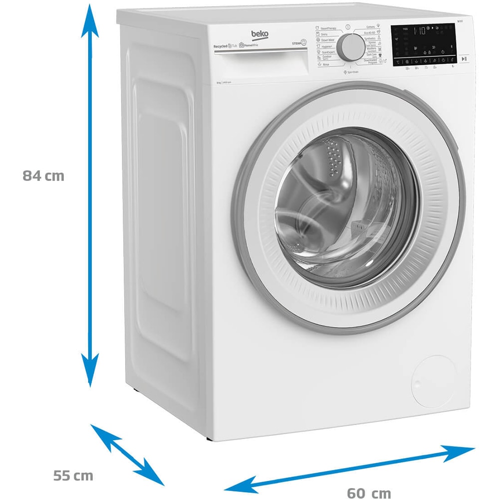 Masina de spalat rufe frontala BEKO B3WFU58415, SteamCure, 8 kg, 1400rpm, Clasa A, alb