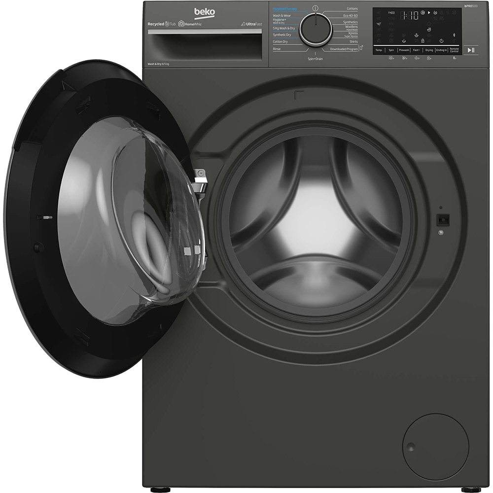 Masina de spalat rufe frontala cu uscator BEKO B5DFT58442M, SteamCure, 8/5 kg, 1400rpm, Clasa A/D, gri inchis