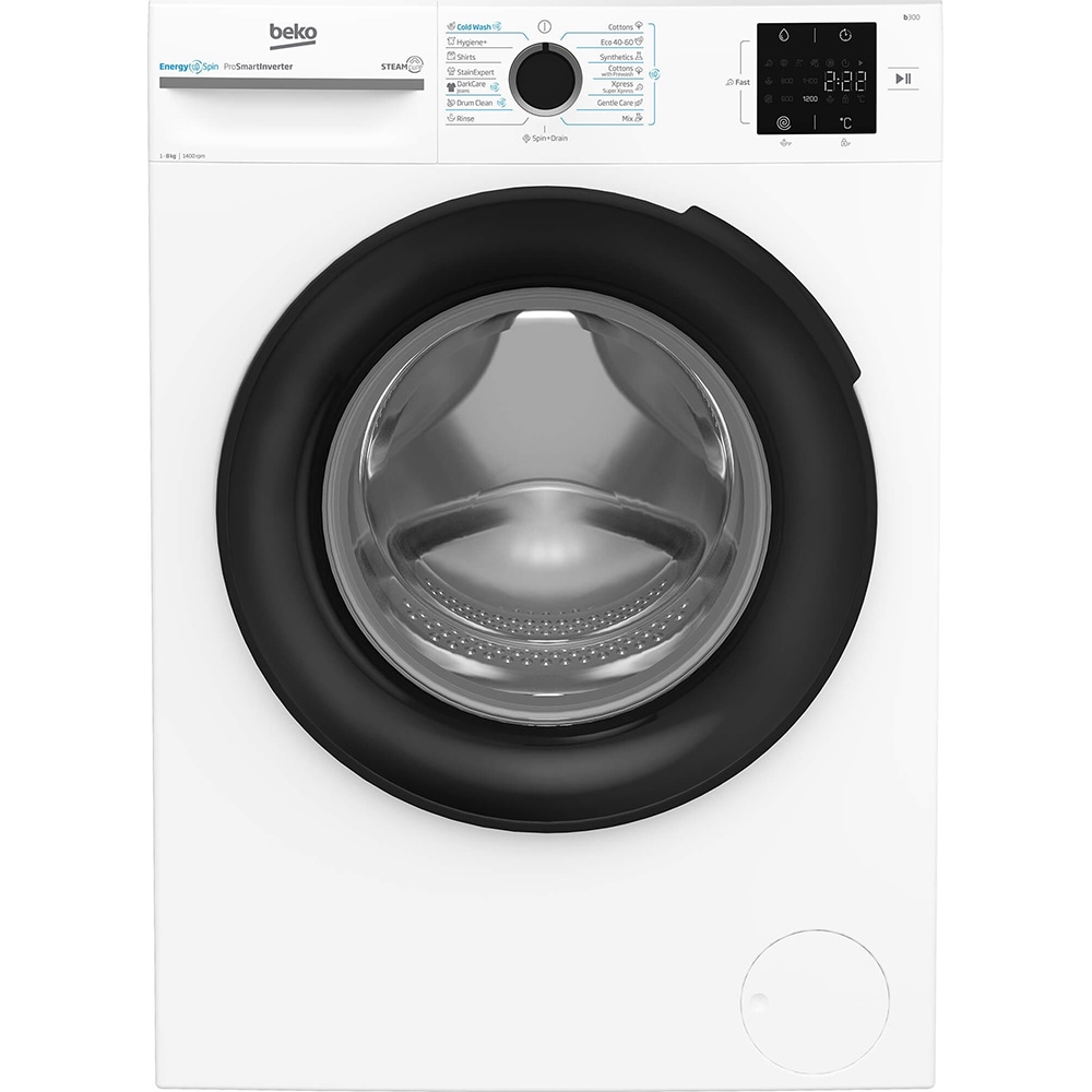 Masina de spalat rufe frontala BEKO BM3WFSU38413WB, SteamCure, 8 kg, 1400rpm, Clasa A, alb