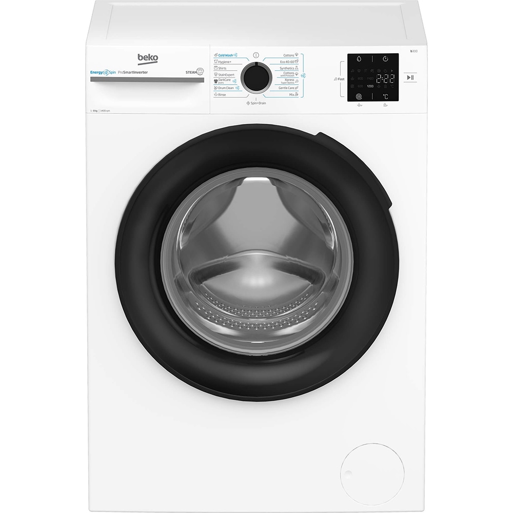 Masina de spalat rufe frontala BEKO BM3WFSU38413WB, SteamCure, 8 kg, 1400rpm, Clasa A, alb