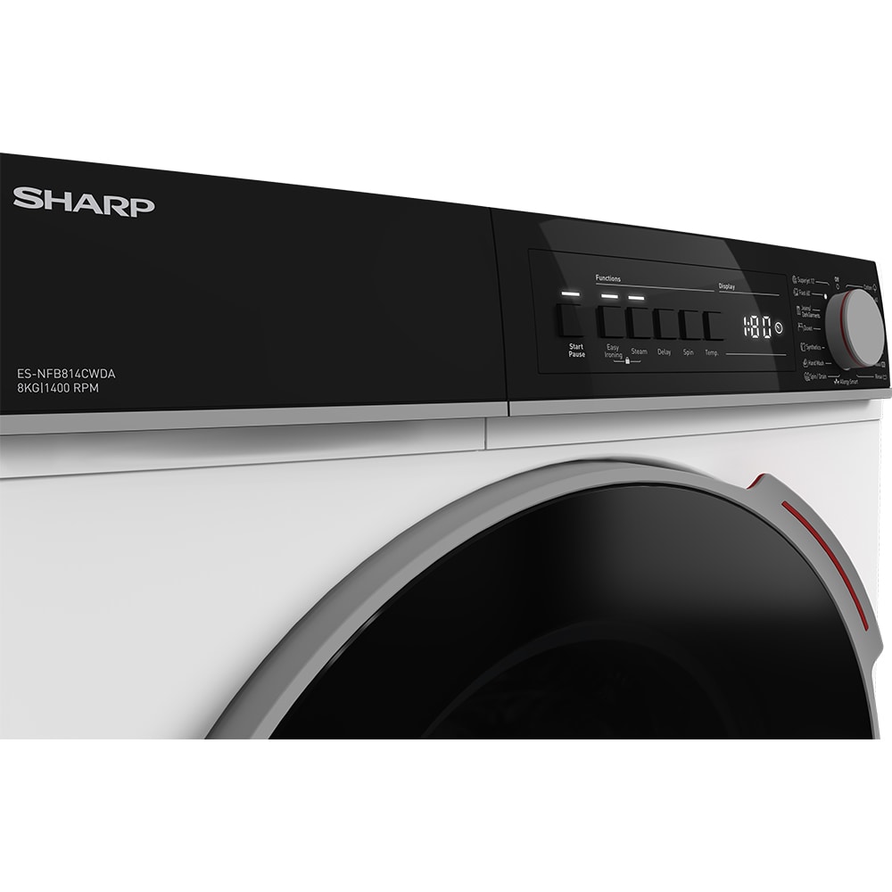 Masina de spalat rufe frontala SHARP ES-NFB814CWDA-EE, Steam+, 8 kg, 1400rpm, Clasa A, alb