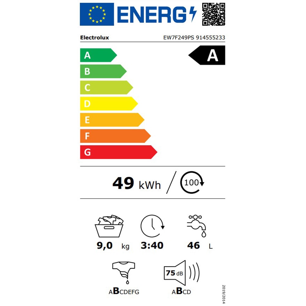 Masina de spalat rufe frontala ELECTROLUX PerfectCare700 EW7F249PS, 9 kg, 1400rpm, Clasa A, alb