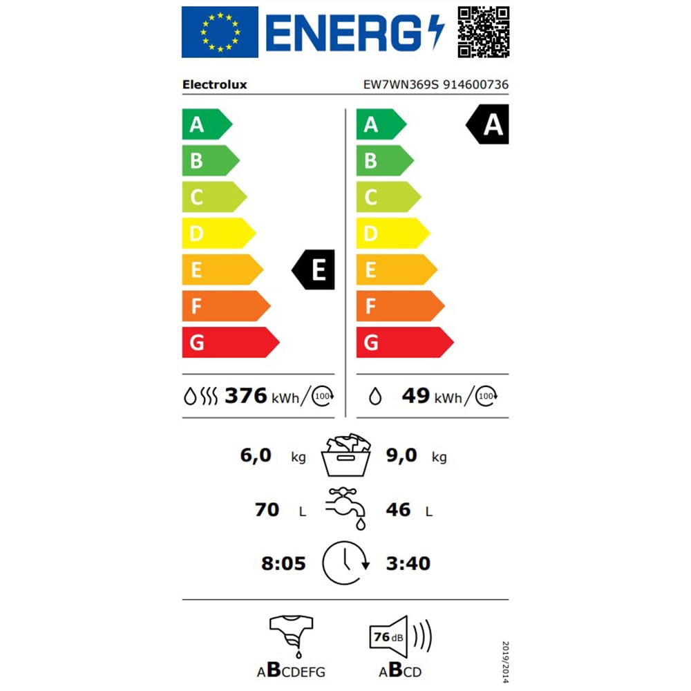 Masina de spalat rufe frontala cu uscator ELECTROLUX PerfectCare700 EW7WN369S, SteamCare, 9/6 kg, 1600rpm, Clasa A/E, alb