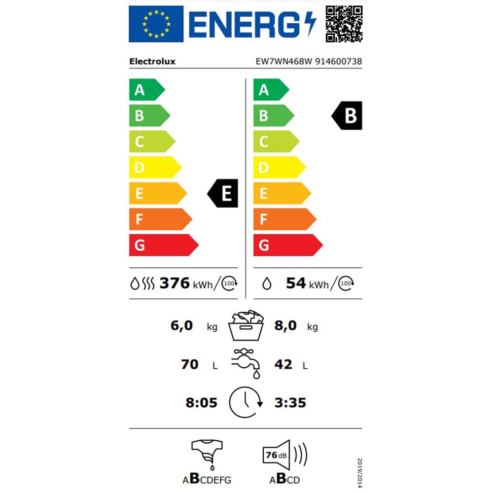 Masina de spalat rufe frontala cu uscator ELECTROLUX PerfectCare700 EW7WN468W, SteamCare, 8/6 kg, 1600rpm, Clasa B/E, alb