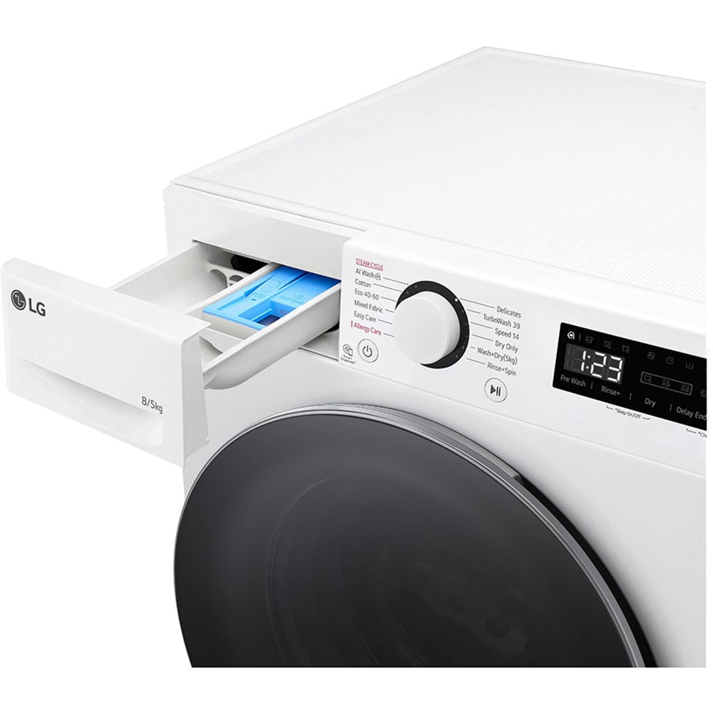 Masina de spalat rufe frontala slim cu uscator LG F2DR508S1W, Steam, AI DD, 8/5 kg, 1200rpm, Clasa A/E, alb