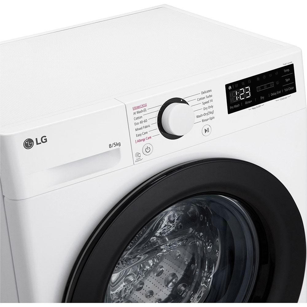 Masina de spalat rufe frontala slim cu uscator LG F2DR508SBW, Steam, AI DD, 8/5 kg, 1200rpm, Clasa A/E, alb