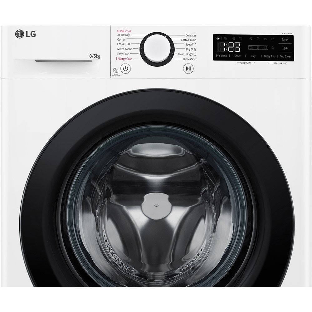 Masina de spalat rufe frontala slim cu uscator LG F2DR508SBW, Steam, AI DD, 8/5 kg, 1200rpm, Clasa A/E, alb