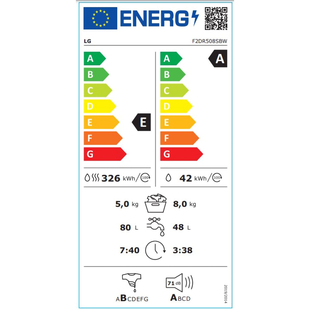 Masina de spalat rufe frontala slim cu uscator LG F2DR508SBW, Steam, AI DD, 8/5 kg, 1200rpm, Clasa A/E, alb