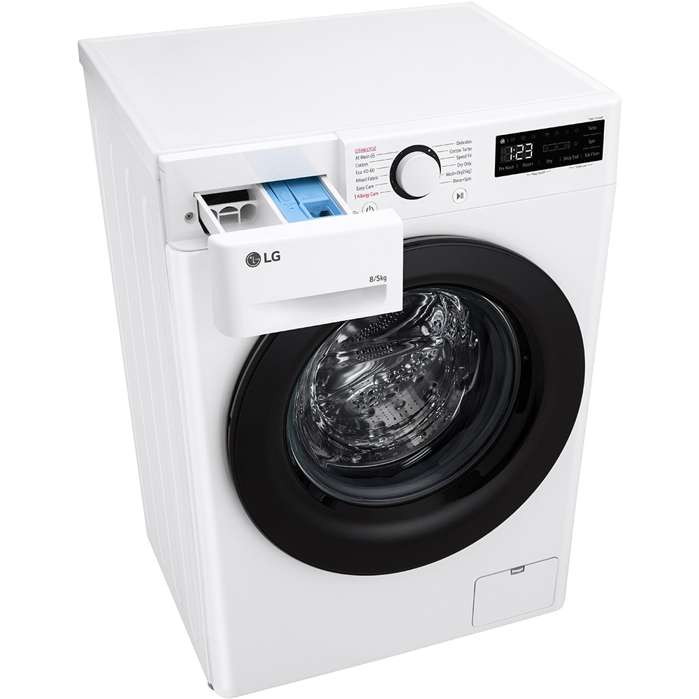 Masina de spalat rufe frontala slim cu uscator LG F2DR508SBW, Steam, AI DD, 8/5 kg, 1200rpm, Clasa A/E, alb