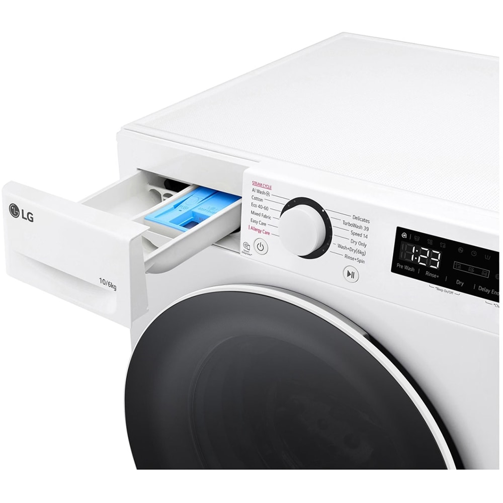 Masina de spalat rufe frontala cu uscator LG F4DR510S0W, Steam, AI DD, 10/6 kg, 1400rpm, Clasa A/D, alb