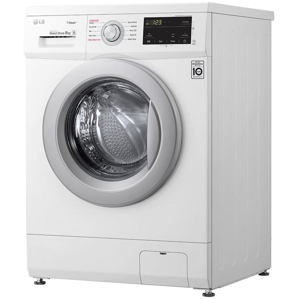 Masina de spalat rufe frontala LG F4J3TS4WE, Steam, 8 kg, 1400rpm, Clasa D, alb