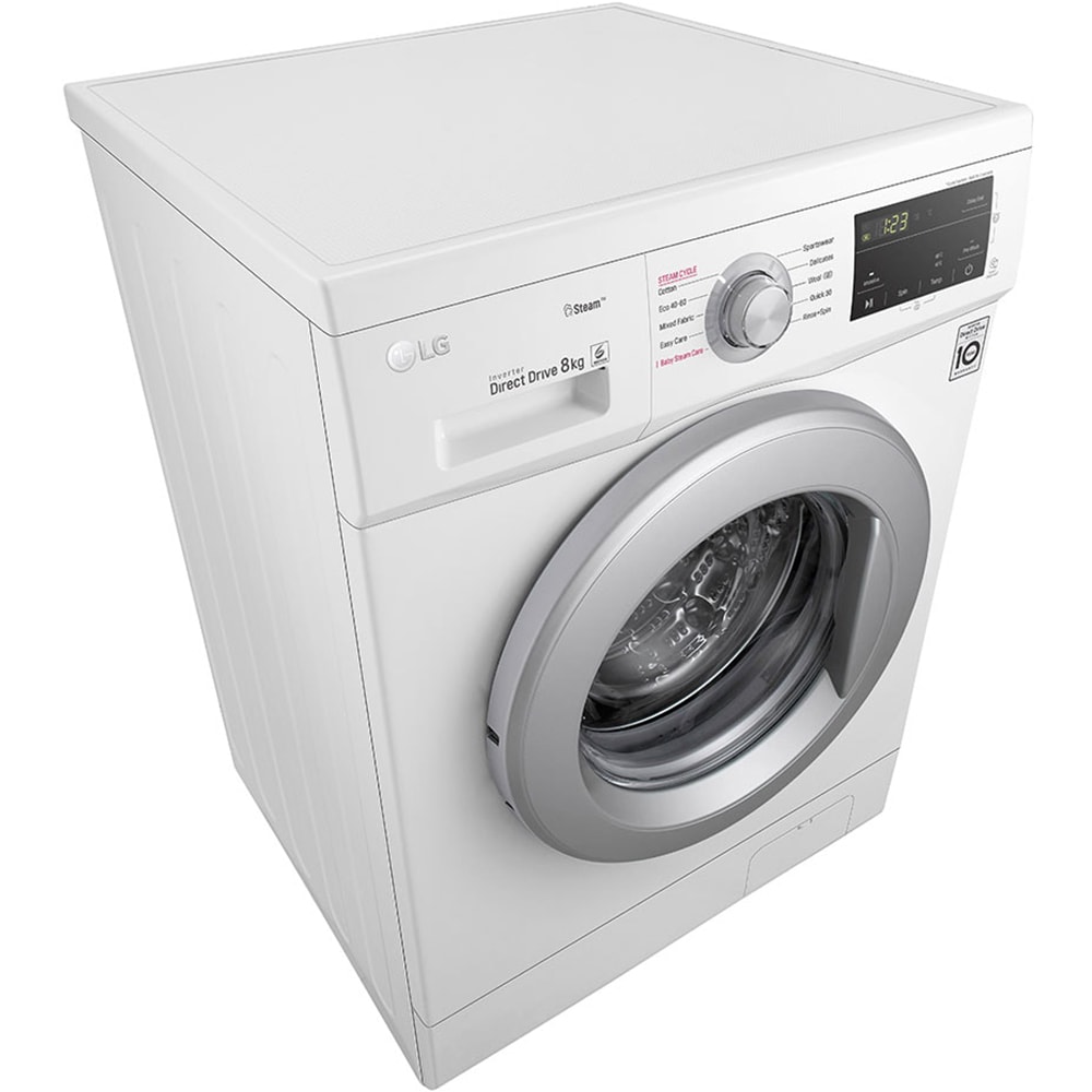 Masina de spalat rufe frontala LG F4J3TS4WE, Steam, 8 kg, 1400rpm, Clasa D, alb