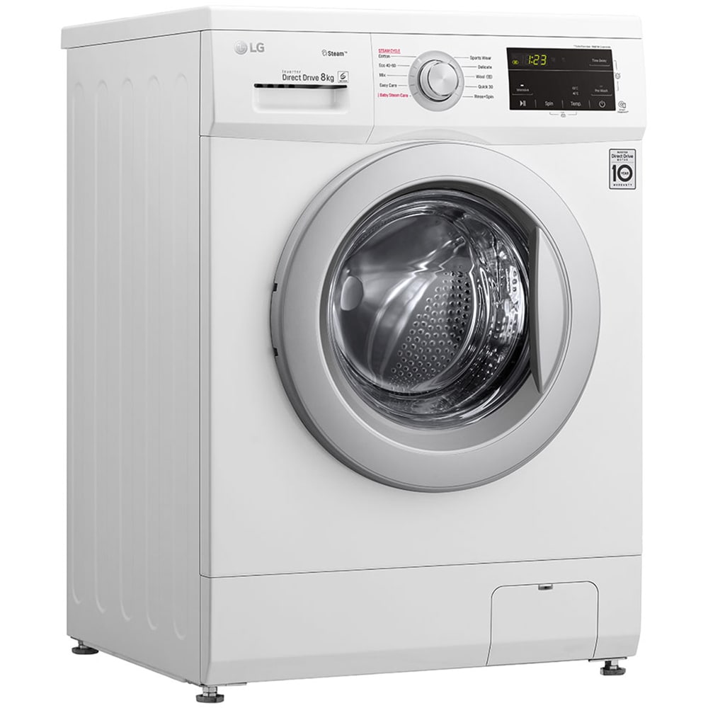 Masina de spalat rufe frontala LG F4J3TS4WE, Steam, 8 kg, 1400rpm, Clasa D, alb