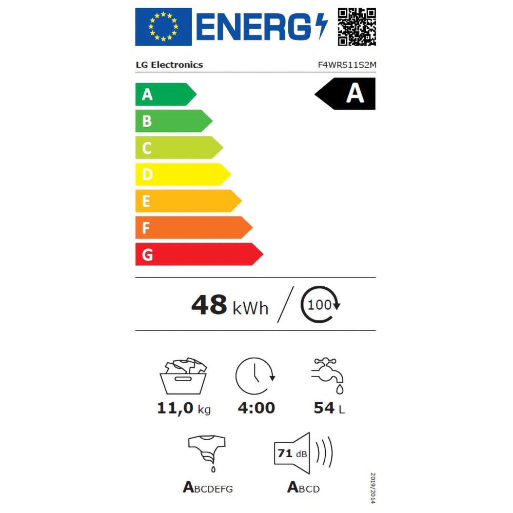 Masina de spalat rufe frontala LG F4WR511S2M, AI Direct Drive, 11 kg, 1400rpm, Clasa A, negru
