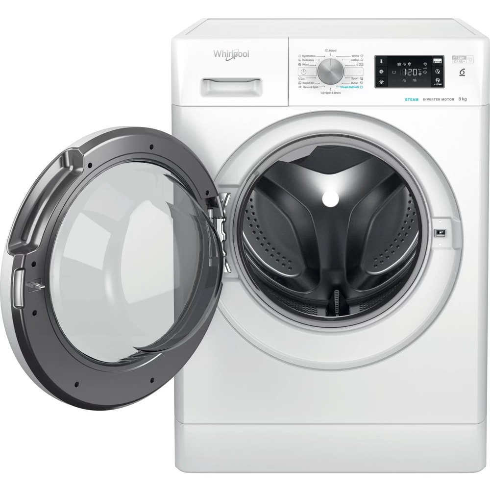 Masina de spalat rufe frontala WHIRLPOOL FFB 8258 WV EE, Steam, 6th Sense, 8 kg, 1200rpm, Clasa B, alb
