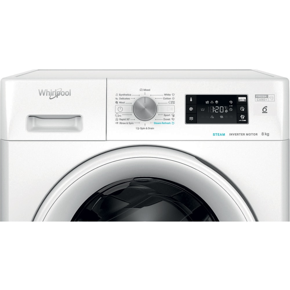 Masina de spalat rufe frontala WHIRLPOOL FFB 8489 WV EE, Steam, 6th Sense, 8 kg, 1400rpm, Clasa A, alb