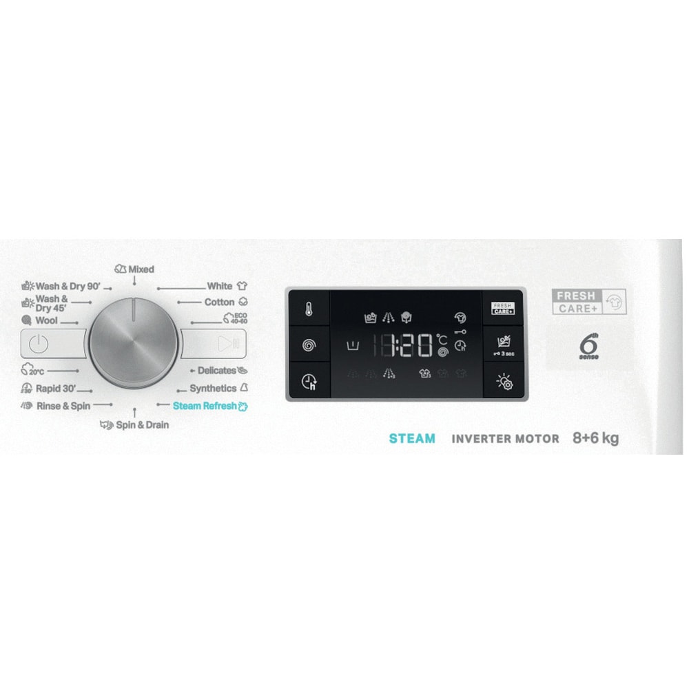 Masina de spalat rufe frontala cu uscator WHIRLPOOL FFWDB 864489 SV EE, 6th Sense, 8/6 kg, 1400rpm, Clasa A/C, alb