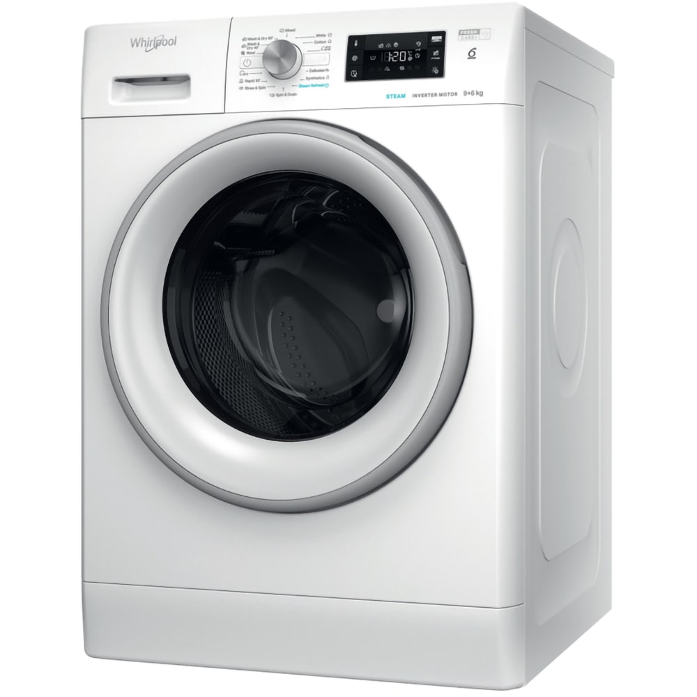 Masina de spalat rufe frontala cu uscator WHIRLPOOL FFWDB 964489 SV EE, 6th Sense, 9/6 kg, 1400rpm, Clasa A/C, alb