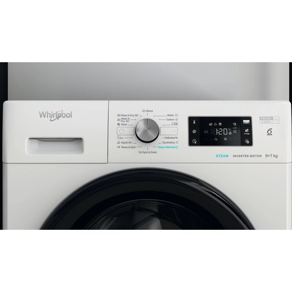 Masina de spalat rufe frontala cu uscator WHIRLPOOL FFWDB 976258 BV EE, 6th Sense, 9/7 kg, 1600rpm, Clasa B/E, alb
