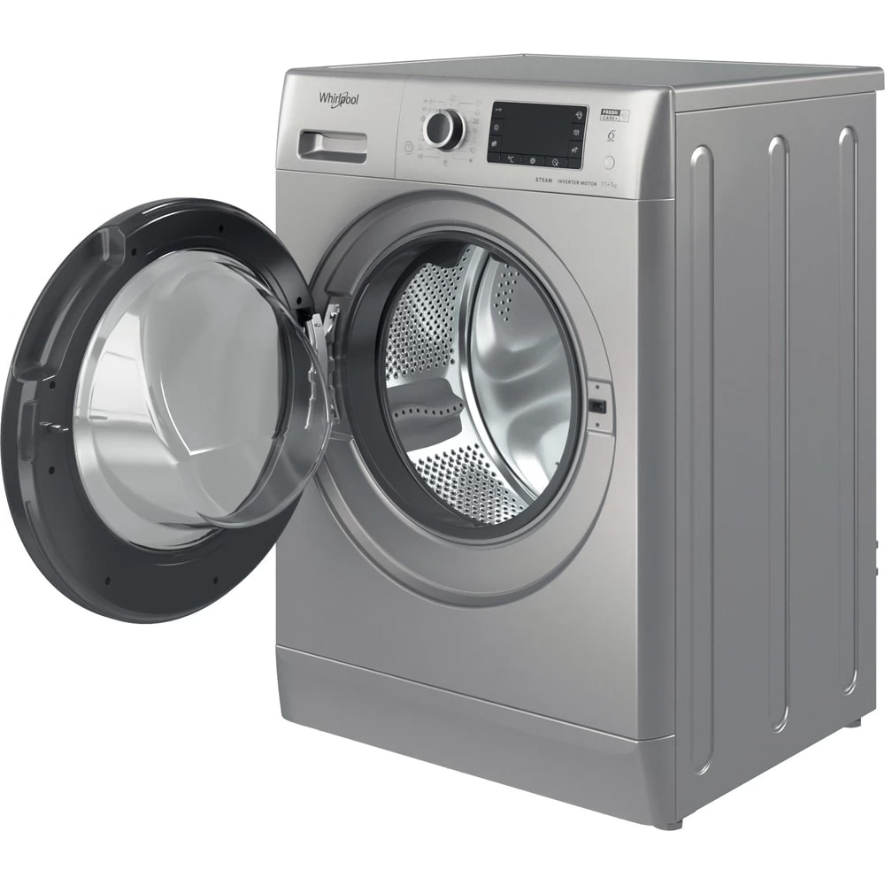 Masina de spalat rufe frontala cu uscator WHIRLPOOL FWDD 1171582 SBV EU N, 6th Sense, 11/7 kg, 1600rpm, Clasa D/E, argintiu
