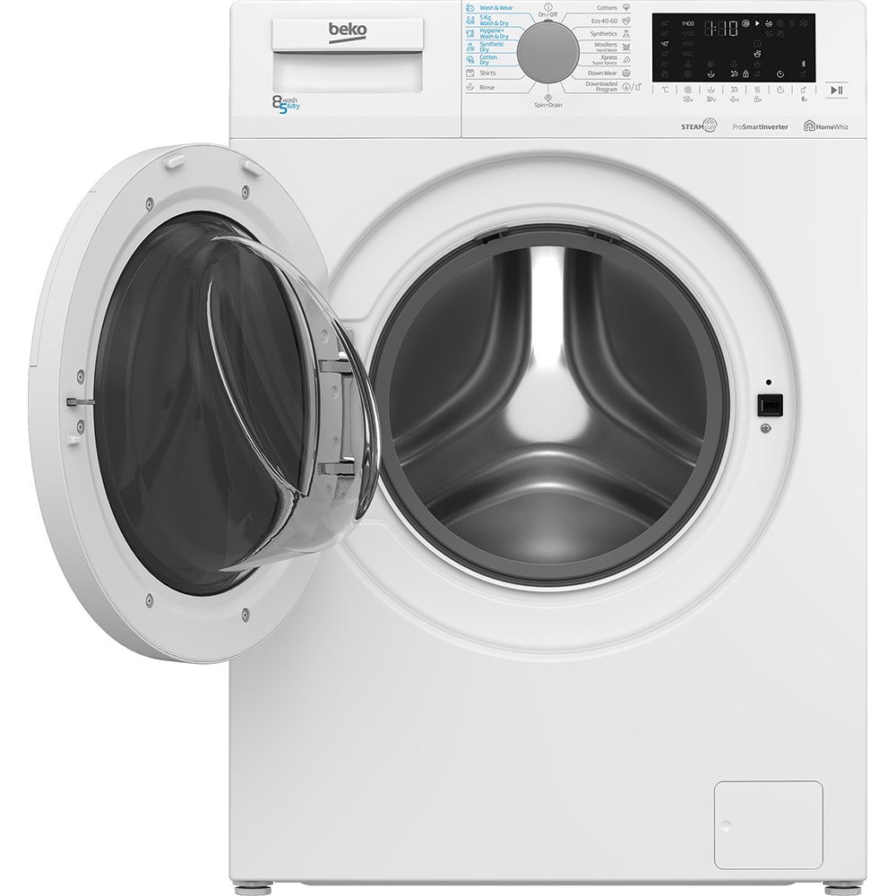 Masina de spalat rufe frontala cu uscator BEKO HTV8726XSW, SteamCure, 8/5 kg, 1400rpm, Clasa C/D, alb