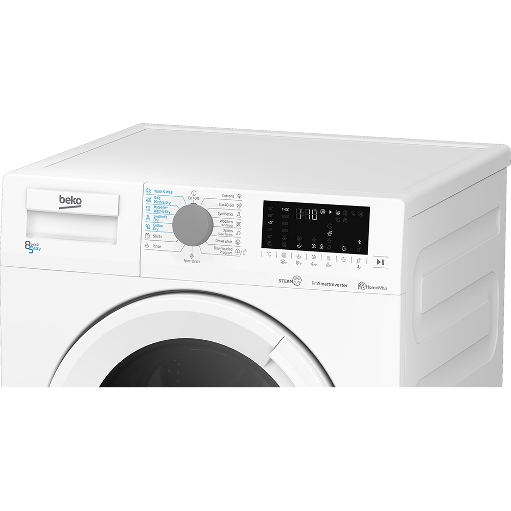 Masina de spalat rufe frontala cu uscator BEKO HTV8726XSW, SteamCure, 8/5 kg, 1400rpm, Clasa C/D, alb