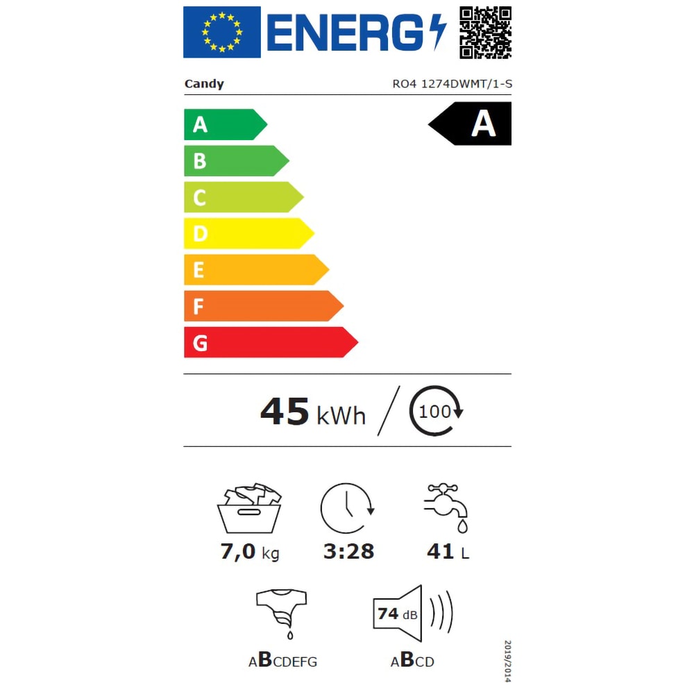 Masina de spalat rufe frontala slim CANDY RO4 1274DWMT/1-S, Wi-Fi, 7 kg, 1200rpm, Clasa A, alb