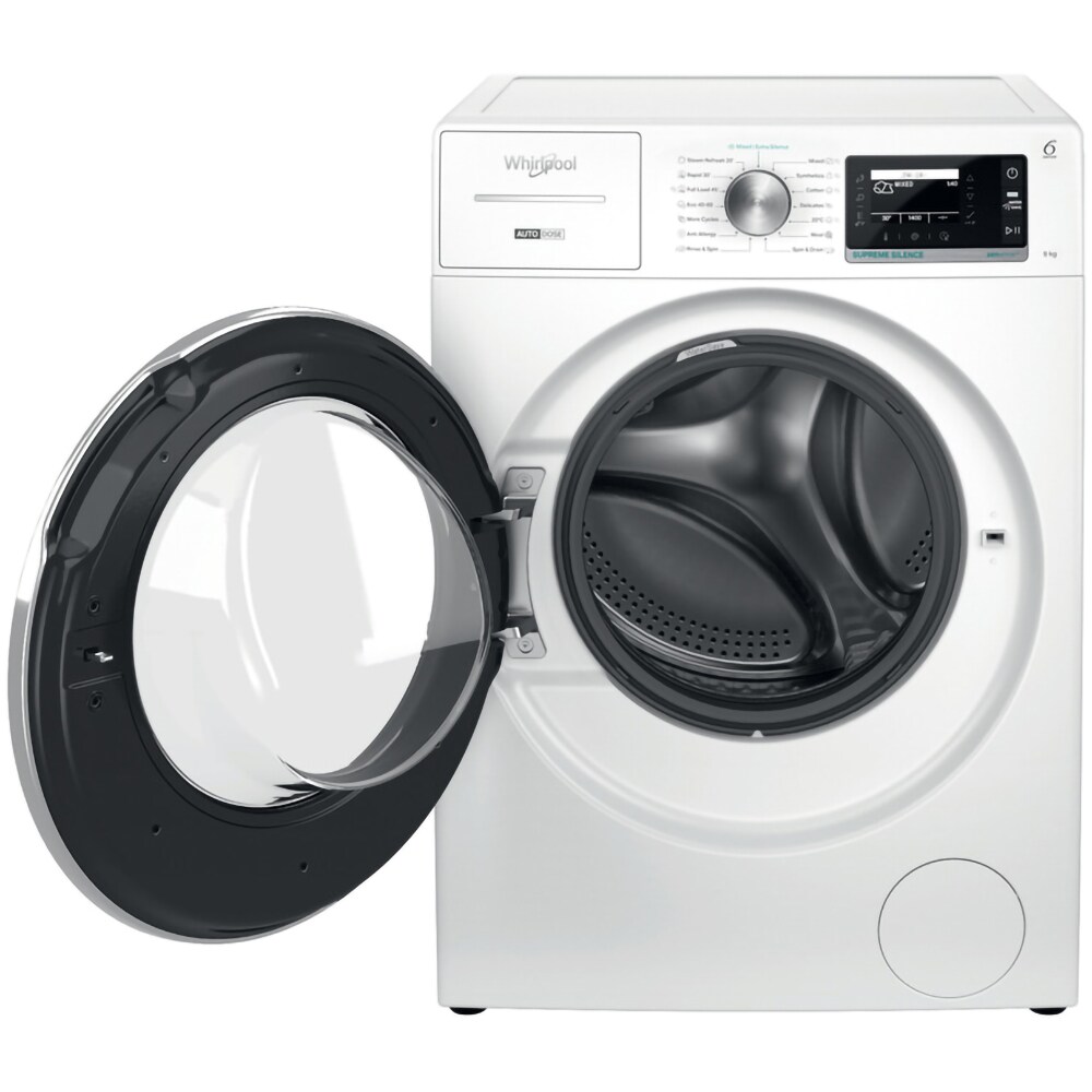 Masina de spalat rufe frontala WHIRLPOOL W8 99AD SILENCE EE, Steam, 6th Sense, 9 kg, 1400rpm, Clasa A, alb
