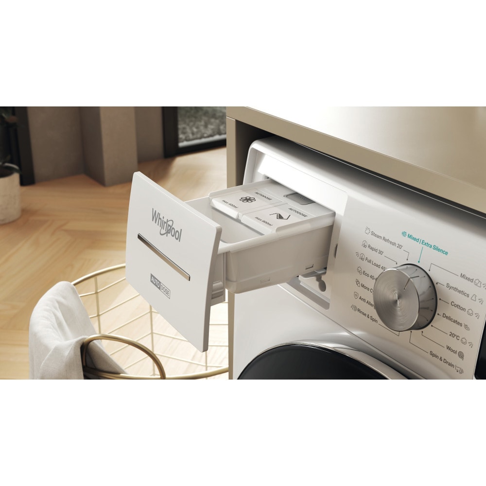 Masina de spalat rufe frontala WHIRLPOOL W8 99AD SILENCE EE, Steam, 6th Sense, 9 kg, 1400rpm, Clasa A, alb