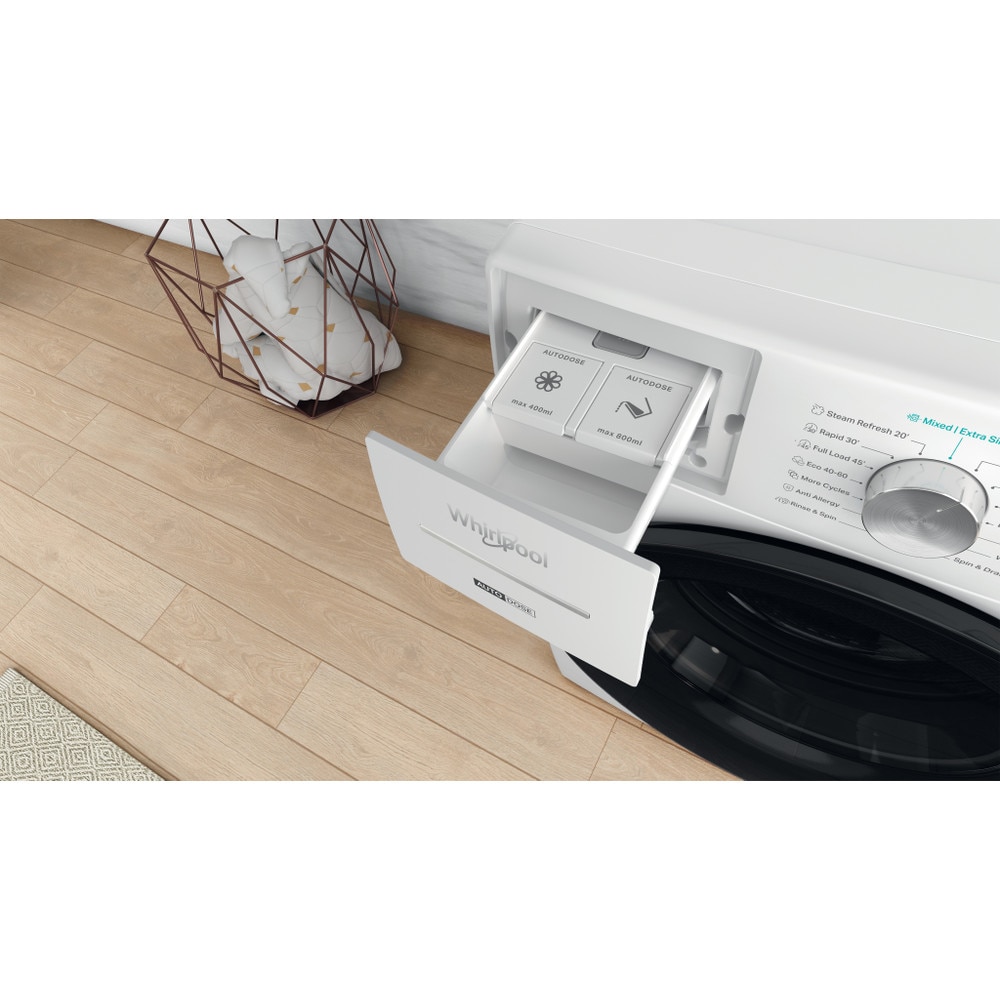Masina de spalat rufe frontala WHIRLPOOL W8 99AD SILENCE EE, Steam, 6th Sense, 9 kg, 1400rpm, Clasa A, alb