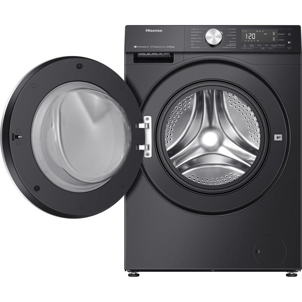 Masina de spalat rufe frontala cu uscator HISENSE WD5S1045BB, Steam, 10.5/6 kg, 1400rpm, Clasa A/D, Wi-Fi, negru