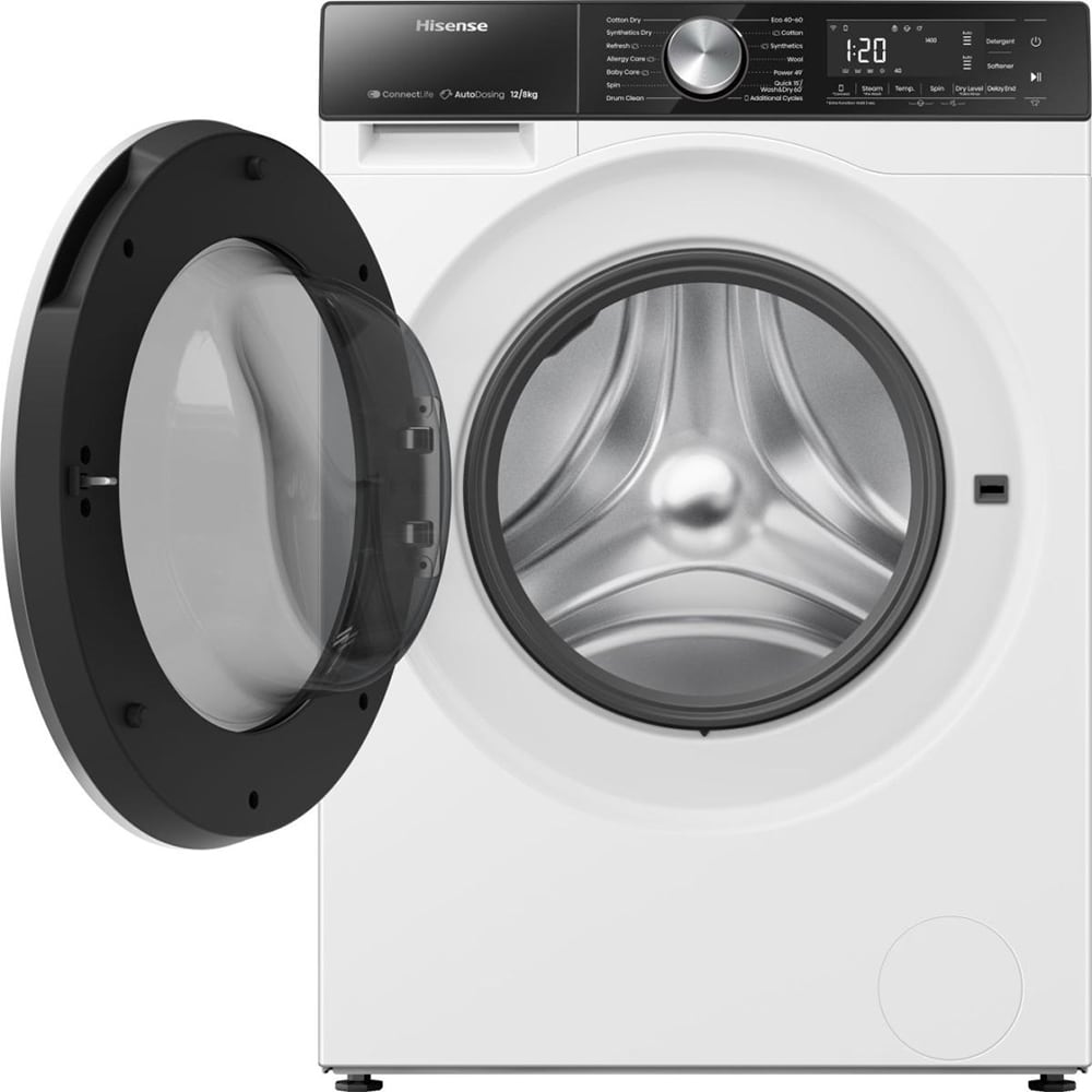 Masina de spalat rufe frontala cu uscator HISENSE WD5S1245BW, Steam, 12/8 kg, 1400rpm, Clasa A/D, Wi-Fi, alb