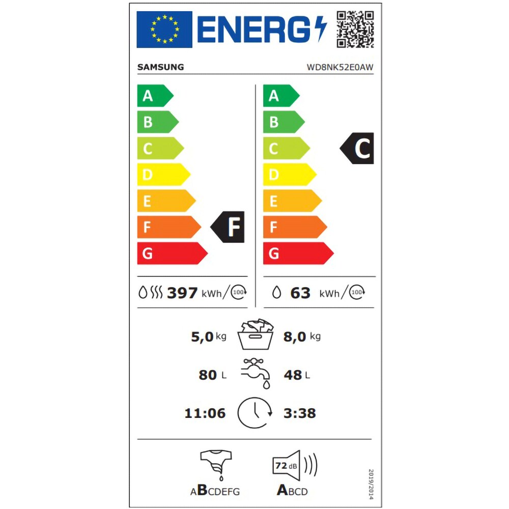 Masina de spalat rufe frontala slim cu uscator SAMSUNG WD8NK52E0AW/LE, Eco Bubble, 8/5 kg, 1200rpm, Clasa C/F, alb