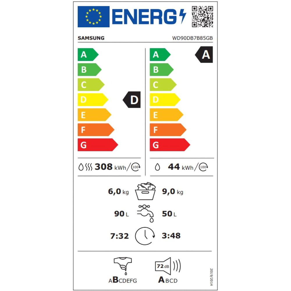 Masina de spalat rufe frontala cu uscator SAMSUNG WD90DB7B85GBU4, AI Control, Eco Bubble, 9/6 kg, 1400rpm, Clasa A/D, negru