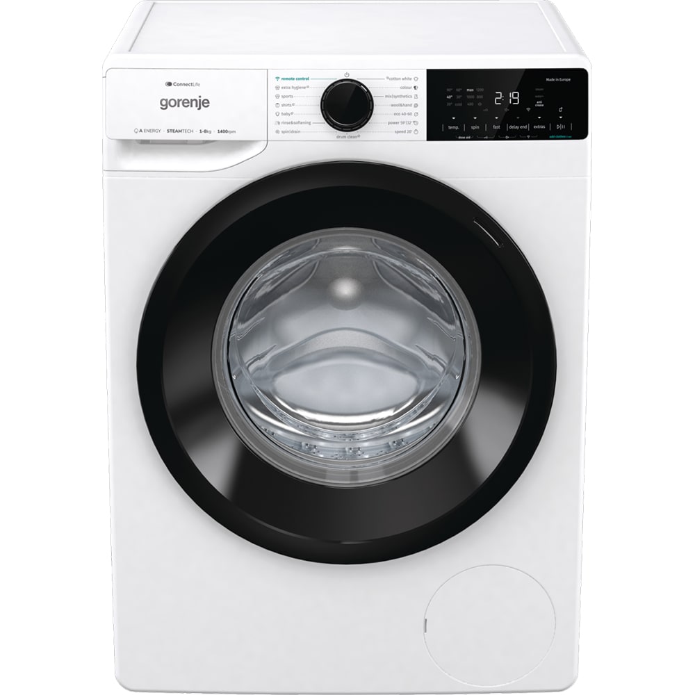 Masina de spalat rufe frontala GORENJE WNA84AWIFI, SteamTech, 8 kg, 1400rpm, Clasa A, alb