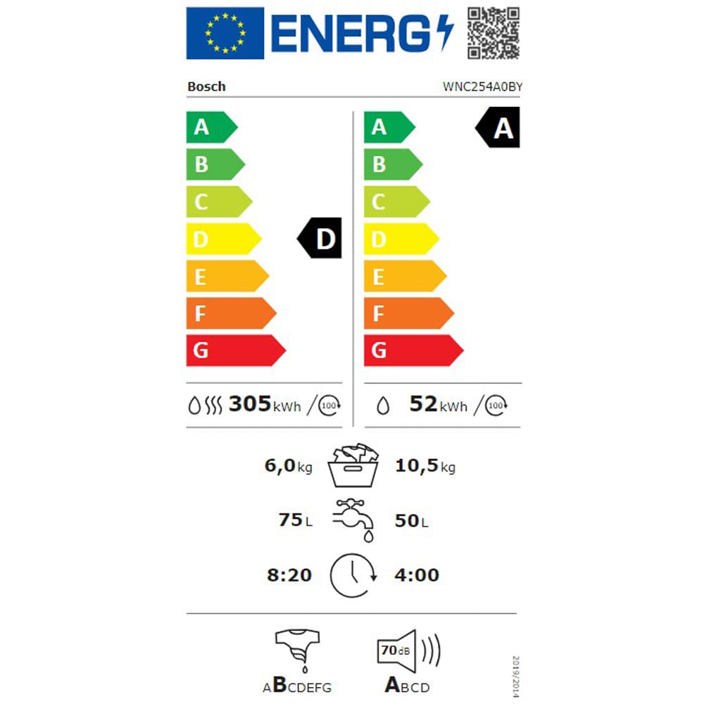 Masina de spalat rufe frontala cu uscator BOSCH WNC254A0BY, 10.5/6 kg, 1400rpm, Clasa A/D, alb