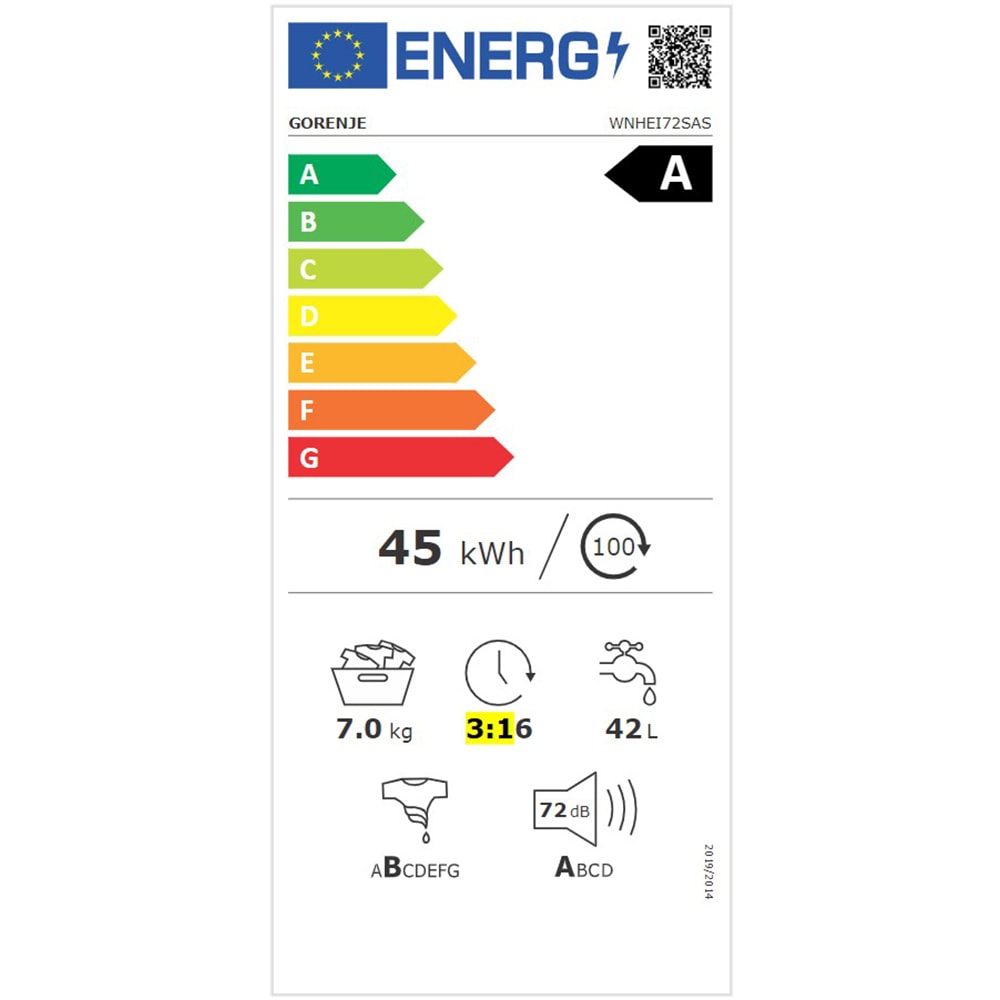 Masina de spalat rufe frontala slim GORENJE WNHEI72SAS, SteamTech, 7 kg, 1200rpm, Clasa A, alb