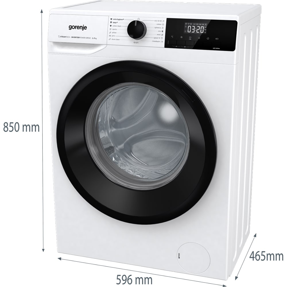 Masina de spalat rufe frontala slim GORENJE WNHEI74SAS, SteamTech, 7 kg, 1400rpm, Clasa A, alb