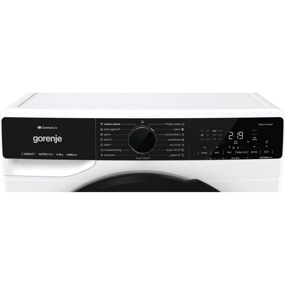 Masina de spalat rufe frontala GORENJE WPNA94A1ALPWIFI, SteamTech, 9 kg, 1400rpm, Clasa A, Wi-Fi, alb